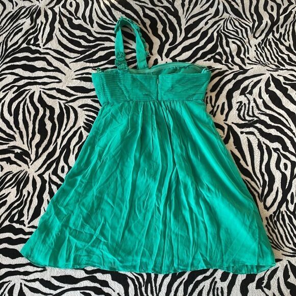 BCBG maxazaria emerald green asymmetrical one shoulder ruffle silk mini dress - Picture 13 of 16